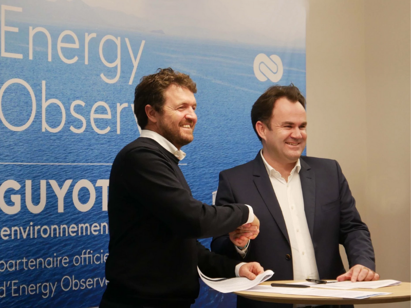 Erwan Guyot, président du groupe GUYOT environnement et Victorien Erussard, Capitaine et fondateur de Energy Observer © Guyot Environnement